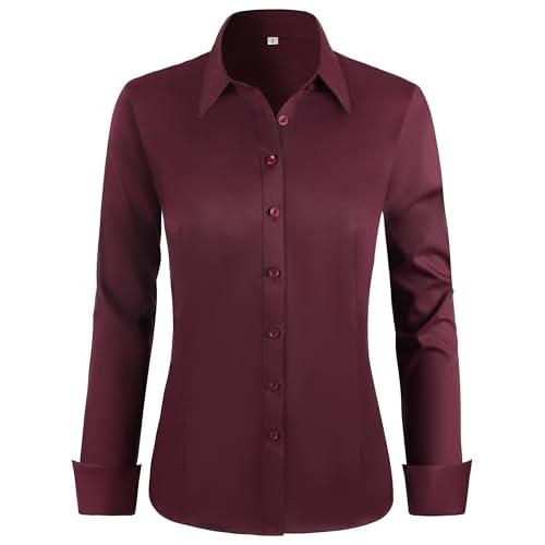 BBIBBI Regular, Petite & Tall XS-6XL Women's Stretch Long Sleeve Button Down Dress Shirts Solid Business Casual Work Blouse