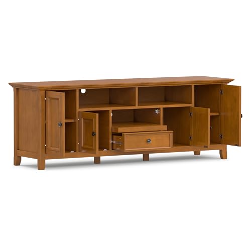 Image of SIMPLIHOME Amherst 72 inch Wide Solid Wood TV Stand in Light Golden Brown