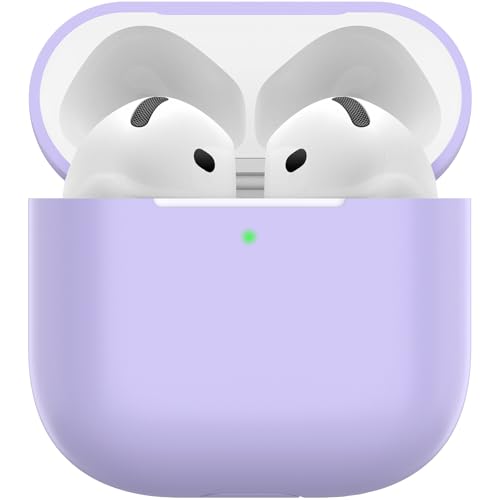 Nemteur Custodia per Airpods 4, Case Protettiva Sottile in Silicone per AirPods 4th 2024 (USB-C) Cover in Silicone Visibile con LED Frontale, Lavanda