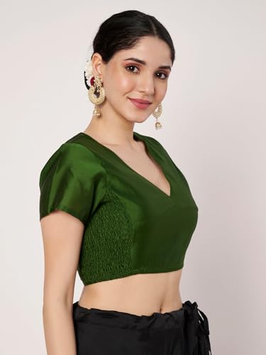 Image of studio rasa Women's Silk Blend Stretchable Crop Top for Festive Wedding Party