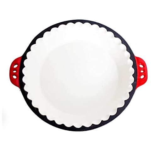 Lehman's Extra Deep Pie Pan - Enamel Coated Cast Iron Bakeware with Crimped Edges 10.25 inches Cover