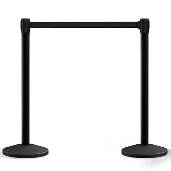 Crowd Control Warehouse Retractable Belt Stanchions, 2-Pack, 11 Ft Black