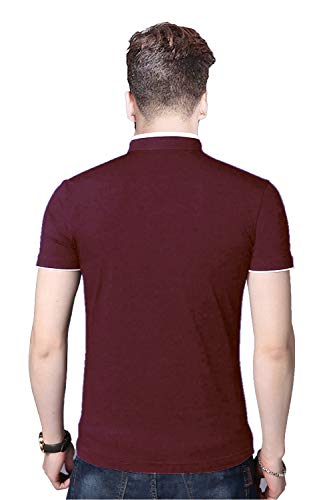 REYA Mens Cotton Half Sleeve Regular fit Mandarin Collar T-Shirt
