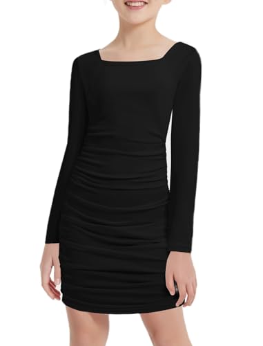 EXARUS Girls Ruched Bodycon Dress Double Lined Teen Tween Tight Short School Dance Homecoming Graduation Party Formal