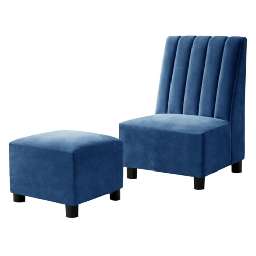 Image of Rosebell Sofa Set with Ottoman Combo One Seater Sofa Set with Matching Footrest for Living Room & Bedroom, Office - Blue