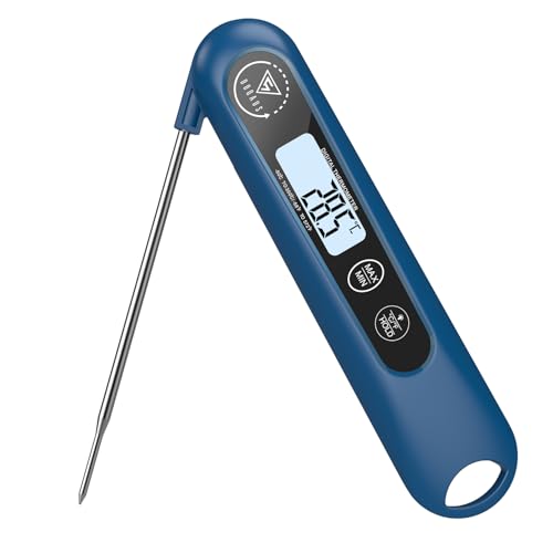 DOQAUS Termometro Cocina Digital de Lectura Instantánea de 3s, Termómetro Alimentos con Plegable Sonda Larga, Termometro Carne con Pantalla LCD para Carne, BBQ, Comida, Liquidos, Aceite, Agua（Azul）