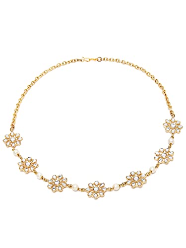 Karatcart Gold Plated Pearl Studded Floral Kundan Hairband for Women - Image 4