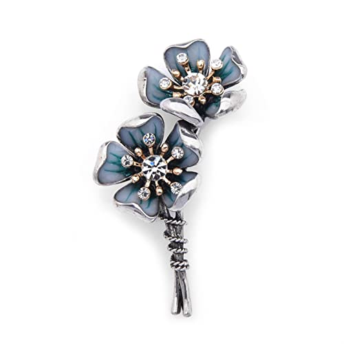 Broche en forme de fleur de prunier aux strass bleus d'exception pour femme