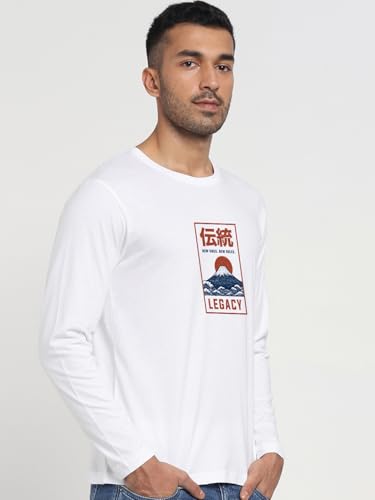 Image of Bewakoof Men's 100% Cotton Graphic Print Regular Fit Full Sleeve Round Neck T-Shirt | Tshirt for Men Cotton| Casual Wear | Street Wear