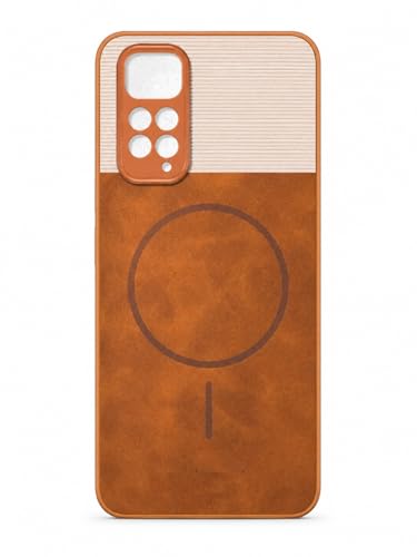 Image of Bintage Mac Safe Design Hard Slim Back Case | Soft Border Camera Protect | Dual PU Leather Finish Back Cover Compatible for Mi Redmi Note 11s - White & Brown