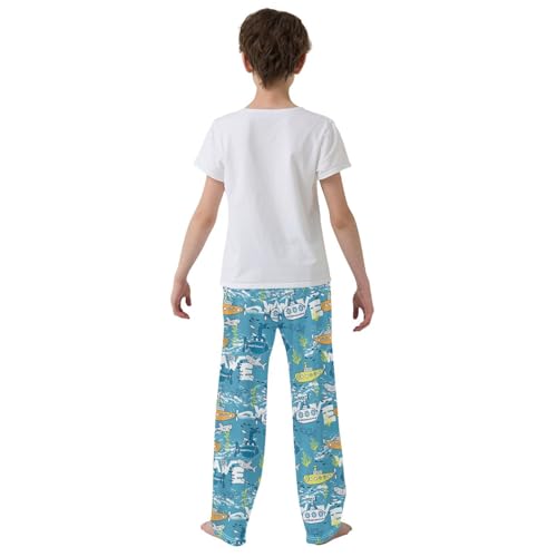 Submarine Shark Boys Long Pants Soft Trousers Elastic Waist Kids Lounge Bottoms with Pockets S-XL3