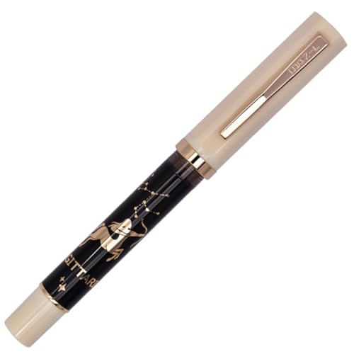 Ranvi Jinhao 58A 万年筆、クラシックな12星座デザイン、滑らかな書き心地、極細ペン先、インクコンバーター付き(ゴールドクリップ:射手座)