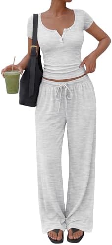 Trendy Queen Women's 2 Piece Matching Lounge Sets Summer Henley N...