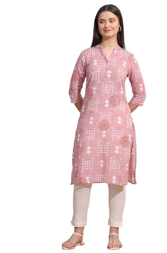 Image of W for Woman Pink Bold Geometric Printed Pure Cotton Straight Kurta