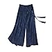 HZCX FASHION Mens Womens Baggy Wide Leg Palazzo Pant Dragon Satin Flowy Kung Fu Slacks Casual Trousers Lightweight Yoga Pants(Navy,Large)