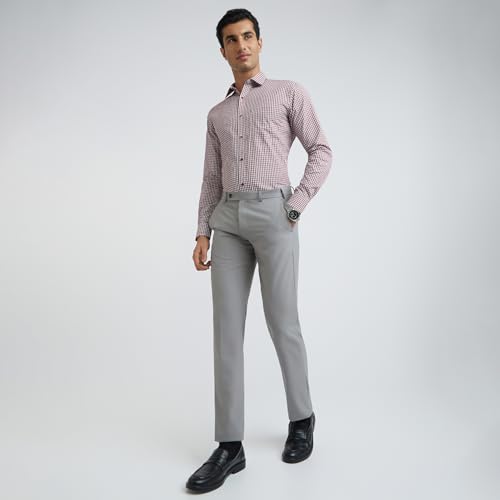 Image of Park Avenue Men's Regular Fit Mid Rise Solid Pattern Poly Viscose Blend Flat Front Formal Trouser