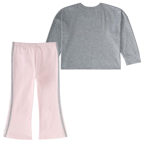 adidas Girls' 2-Piece Long Sleeve Graphic Tee & Flare Pant Set, Grey Heather Pink, 24M2