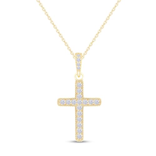 18K Gold Plated Moissanite Cross Necklace | 0.36 Ctw Moissanite Diamond Jesus Christian Religious Crucifix Pendant Necklace for Men Women | 16