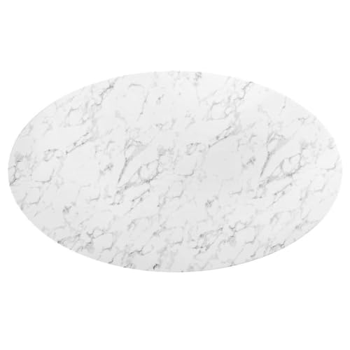 Image of Modway Lippa 78 inch Oval-Shaped Mid-Century Modern Dining Table with Artificial Marble Top and Black Base