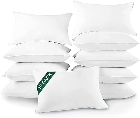DOWNLITE 10-Pack Set of Hotel Style Hypoallergenic Down Alternative Bed Pillows – Standard/Queen Jumbo Size, 20” x 28” – Soft/Medium Density, For Stomach & Back Sleepers – Machine Washable & Dryable