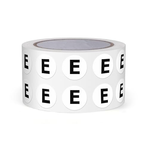 FINDAT Autocollants Lettres Alphabet Noir 13 mm Lettre E Unique 1000 Étiquettes Rondes Adhesifs Vinyle Imperméables Rouleaux pour Scrapbooking Ecole...