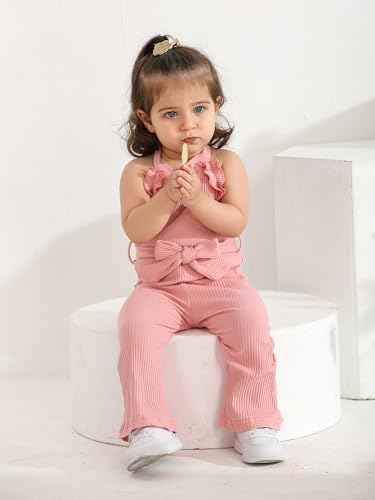 Derouetkia Infant Baby Girl Romper Summer Sleeveless Halter One Piece Jumpsuit Cute Bell Bottom Pants Outfits Clothes4