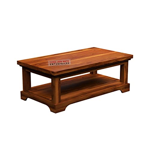 Image of Sheeshsam Wooden Center Table with Storage for Living Room - Solid Wood Coffee Table Tea Table Teapoy Center Piece for Home Sofa Center Table (Faye Honey)