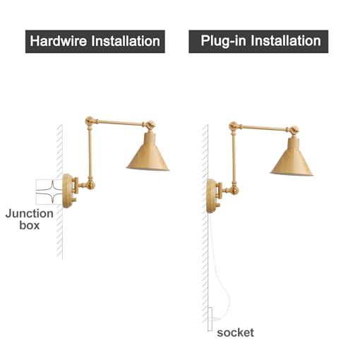 Image of TRLIFE Wall Sconce Plug in, Dimmable Wall Sconce with Switch Swing Arm Wall Lights Plug in Wall Light Wall Sconces Lighting with 6FT Plug in Cord, E26 Base(1 Pack, Oak Color)