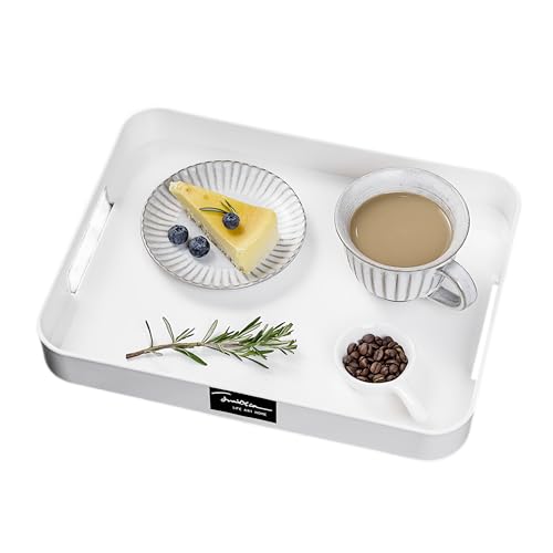 Bandeja de plástico para Servir con Asas Rectangular en Color Blanco de 12.99 x 10.24 Pulgadas, Bandeja de Desayuno Reutilizable, charcutería, Alimentos, Aperitivos, Platos de Postre, Utilizada en