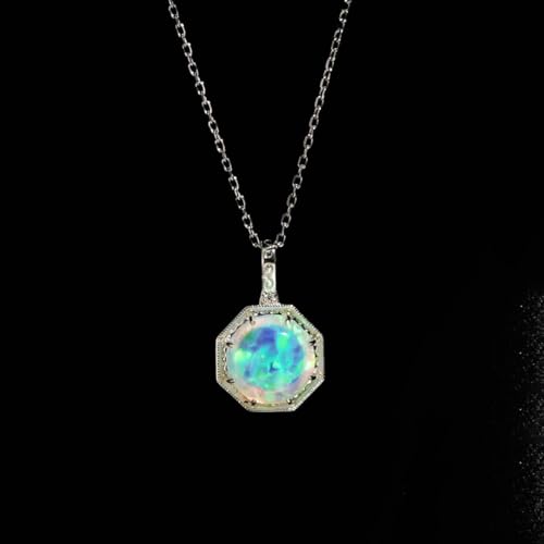 14K Gold Geometric Opal Pendant Necklace, Modern October Birthstone Jewelry for Women4