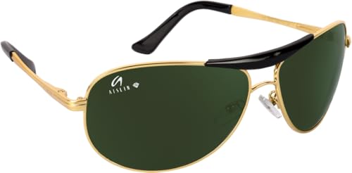 Image of AISLIN Toughened Glass Aviator /Wrap-Around UV Protected Sunglasses for Men [G-15 (Dark Green) Lenses | Large | AS 3455]