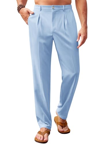 Image of Runcati Mens Casual Pants Elastic Waist Lightweight Loose Pleated Slacks
