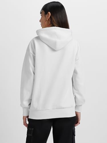 Image of JUNEBERRY Cotton Fleece Regular Fit Hooded Sweatshirt Lastest Back Graphic Printed Winter Hoodies for Women (Available in Colors: Black, SOYA Bean, Orange, Marshmellow, White & Lilac)