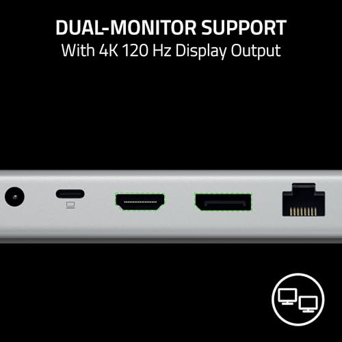 Image of Razer USB 4 Dock: 14 Ports (Type C, Type A, HDMI, DP, Ethernet, SD, 3.5mm) - Dual Monitor Up to 4K 120 Hz - Laptop & Phone Fast Charge - Durable Lightweight Casing - Windows & Mac Compatible - Mercury