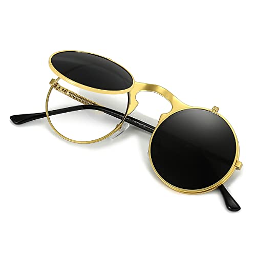 GYsnail Make the world clear Round Flip Up Sunglasses for Men, Flip-up Shades with Double Lenses, Small Hippie Eyewear2