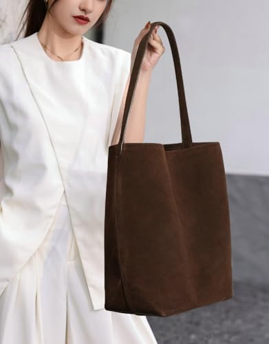 Genuine Leather Bucket Shoulder Bags for Women Ladies Large Tote Purse Handbags Soft Suede Working Satchel3