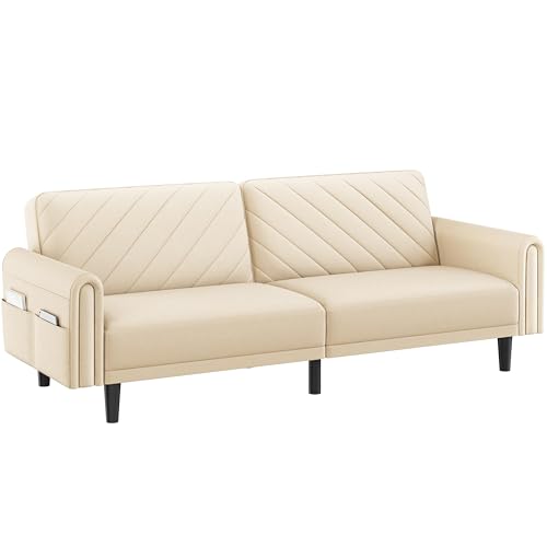 Yaheetech Divano letto largo 200 cm, divano 2/3 posti con funzione sonno, divano letto con 3 angoli regolabili, ideale per soggiorno, Beige
