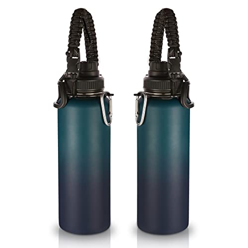 Volhoply Insulated Water Bottles Bulk 2 Pack, 1200ml Stainless Steel Sports Bottle with Paracord Handle & Spout Lid