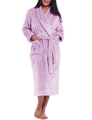 Women Plush Fleece Robe Ladies Long Winter Fuzzy Bathrobe Full Length Plus Size(Lavender, XL)