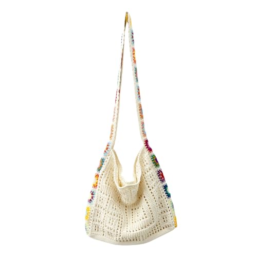 ZFLYCANP Bolsa de crochê de grande capacidade, bolsa de tricô vazada portátil de verão, elegante bolsa de tricô feminina oca para festa de verão na praia