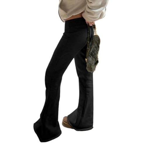 Flare Pants for Women - Solid Color Knit Low-Waist Butt-Lifting Wide Leg Sweatpant - Women's Casual Lounge Pants (Small,Black)