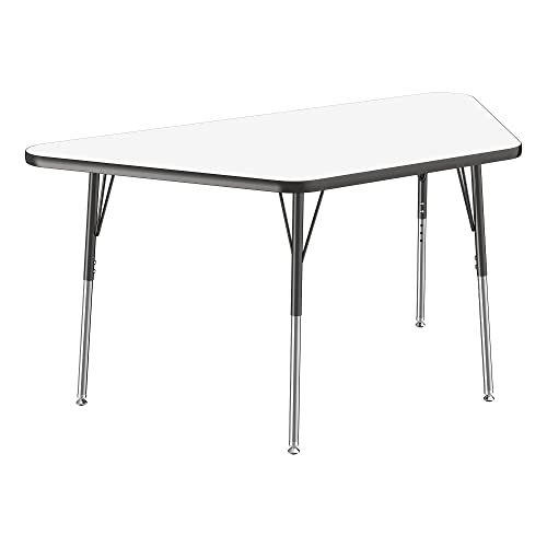 Image of Learniture Adjustable Height Dry-Erase Classroom Activity Table for School and Home, Trapezoid Activity Table with Whiteboard Top, 30 inch D x 60 inch W x 30 inch H, White