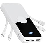 Picture of TXQX Portable Charger with Built in Cables,High Speed Power Bank 10000mAh Travel Battery Pack 5 Outputs 3 Inputs Portable Phone Charger Backup Battery for iPhone, Samsung, iPad,Tablets (White)