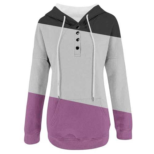 Sweat à capuche col en V pour femme avec cordon de serrage et boutons