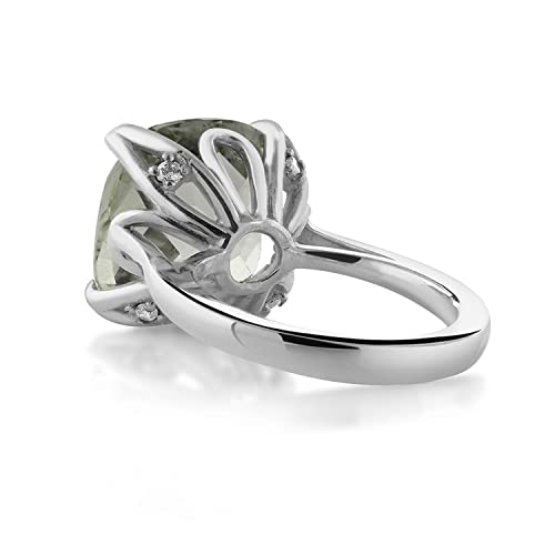 Gem Stone King 9.72 Cttw Green Prasiolite Engagement Ring For Women | 925 Sterling Silver | 14MM Cushion Checkerboard | Gemstone Birthstone | Available in Size 5,6,7,8,93