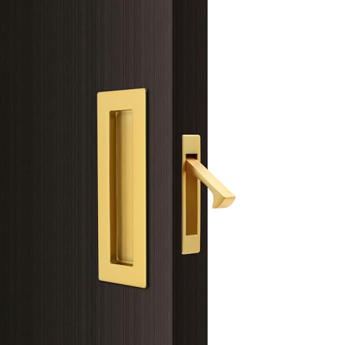 Manijas empotradas para puerta corredera Dontay, sin cerradura, color oro satinado, acero inoxidable 304, juego de 4 piezas, para puertas de 1-3/8" de grosor