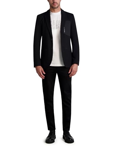 KARL LAGERFELD Men's Contrast Trims Exposed Zipper Blazer