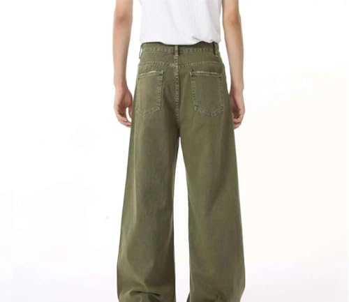 Men Solid Color Loose Vintage Jeans Korean Style Casual Distressed Denim Pants Straight Trousers3