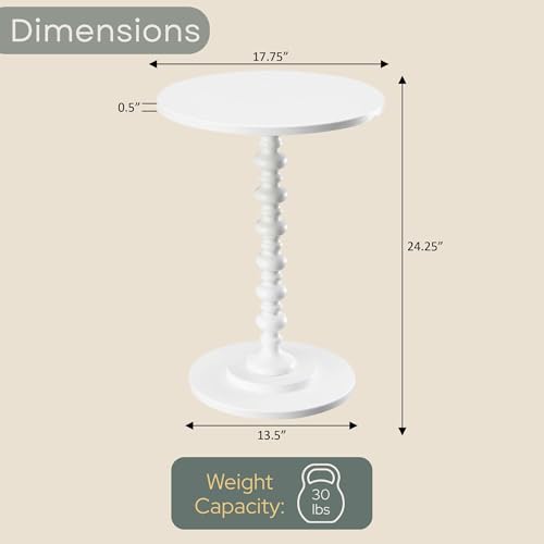 Image of Convenience Concepts Palm Beach Spindle Table 17.75 inch - Traditional Round End Table for Living Room, Turned Solid Wood Side Table, Classic Display Pedestal Table, White