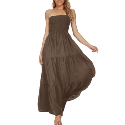 Image of Women's Summer Strapless Tube Top Maxi Dresses Off Shoulder Boho Beach Long Dress